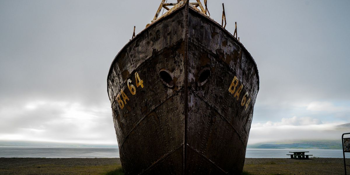 boat with BA 64 on beach