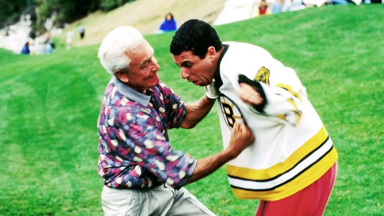 Bob Baker punching and Adam Sandler in "Happy Gilmore" scene