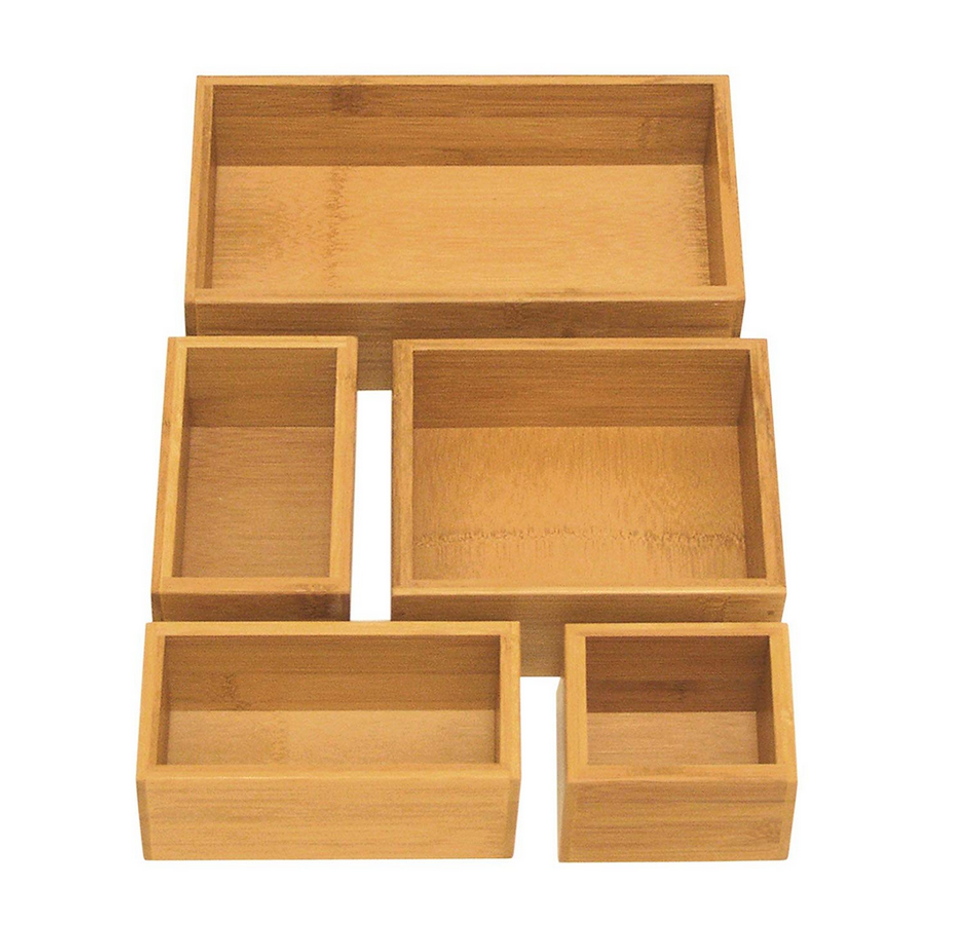 Buy the Seville Classics 5-Piece Bamboo Storage Box Drawer Organizer Set  on Amazon