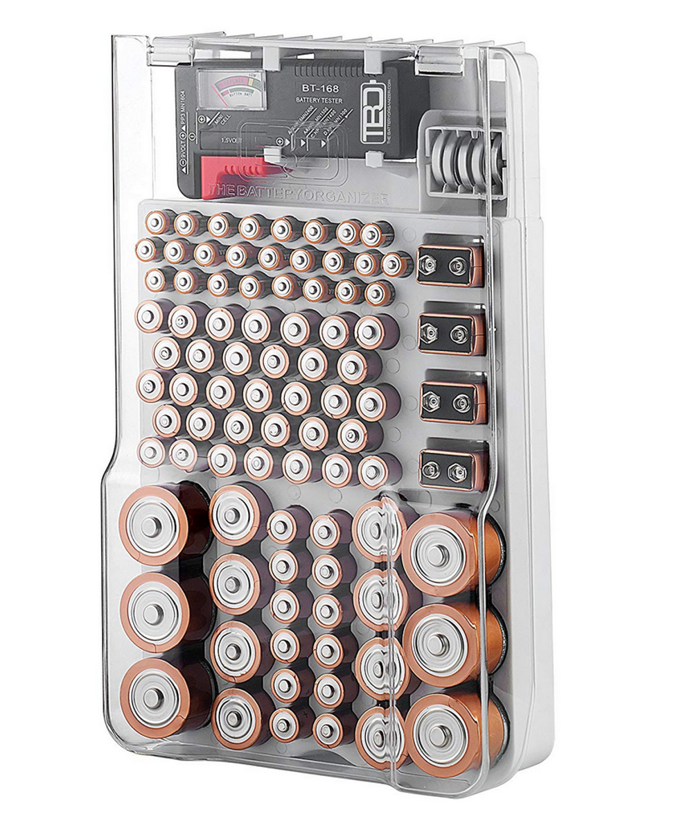 Buy the The Battery Organizer Storage Case with Hinged Clear Cover on Amazon