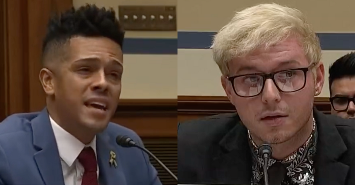 C-SPAN 3 screenshot of Brandon Wolf testifying before Congress; MSNBC screenshot of Michael Anderson testifying before Congress