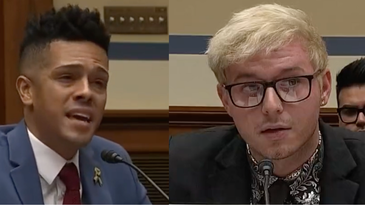 C-SPAN 3 screenshot of Brandon Wolf testifying before Congress; MSNBC screenshot of Michael Anderson testifying before Congress