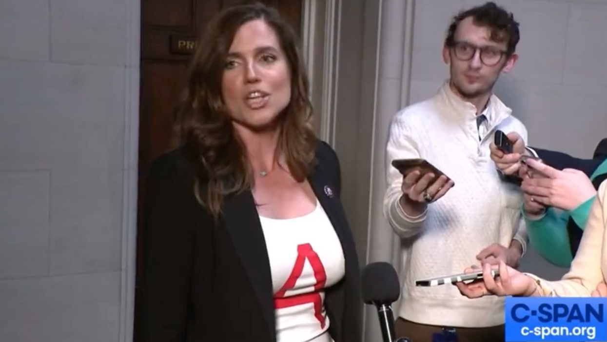 C-SPAN screenshot of Nancy Mace wearing a "scarlet letter"
