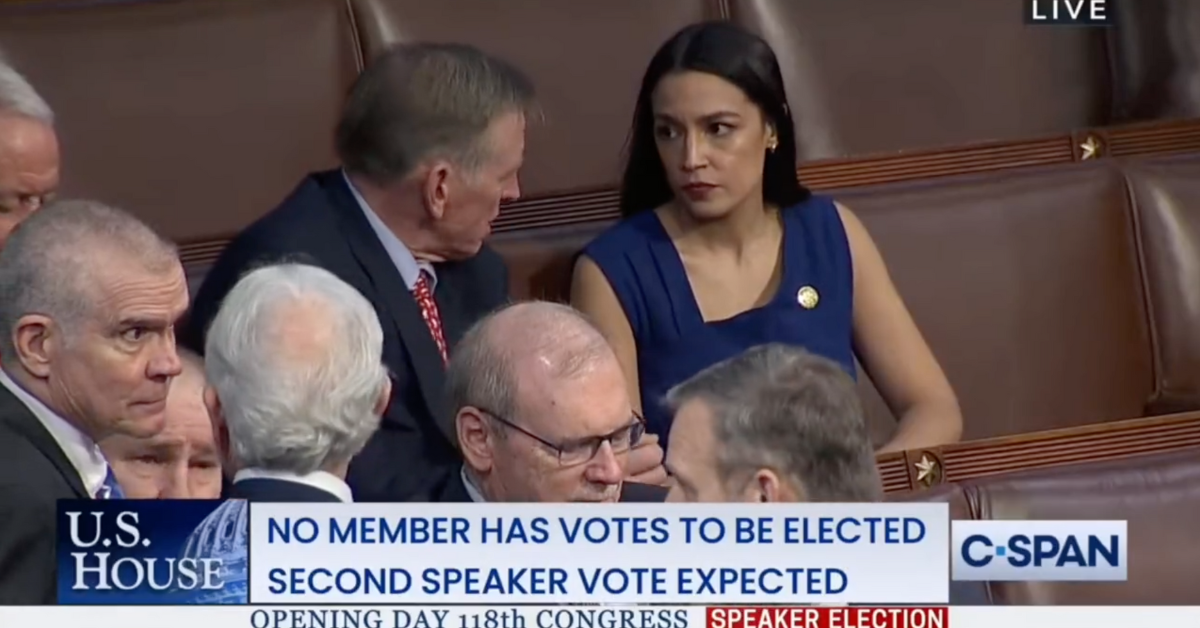 C-SPAN screenshot of the conversation between Alexandria Ocasio-Cortez and Paul Gosar