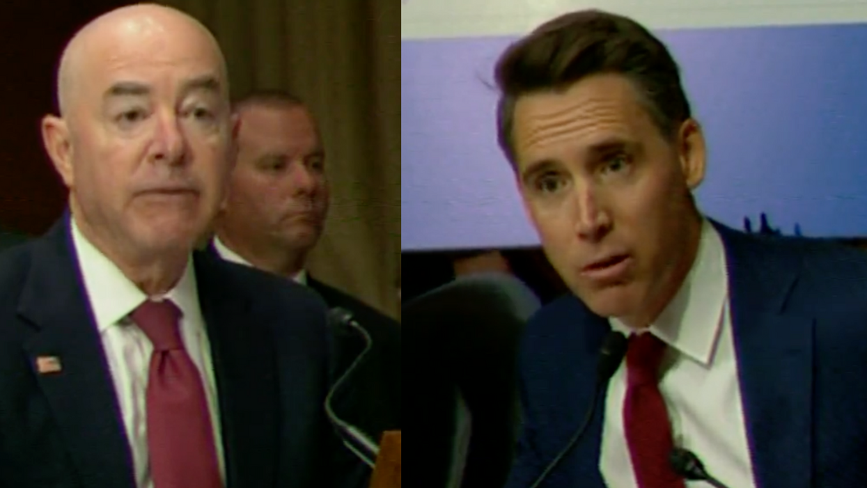 C-SPAN screenshots of Alejandro Mayorkas and Josh Hawley