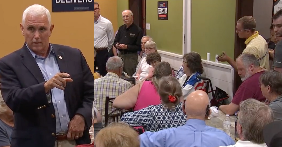 C-SPAN screenshots of Mike Pence and prospective Iowa voters