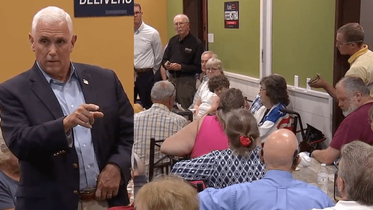 C-SPAN screenshots of Mike Pence and prospective Iowa voters