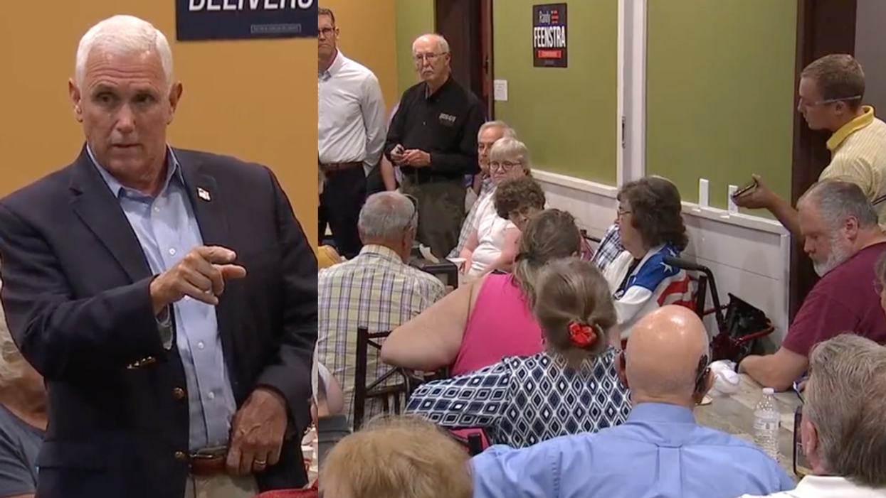 C-SPAN screenshots of Mike Pence and prospective Iowa voters