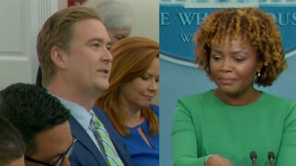 C-SPAN screenshots of Peter Doocy and Karine Jean-Pierre