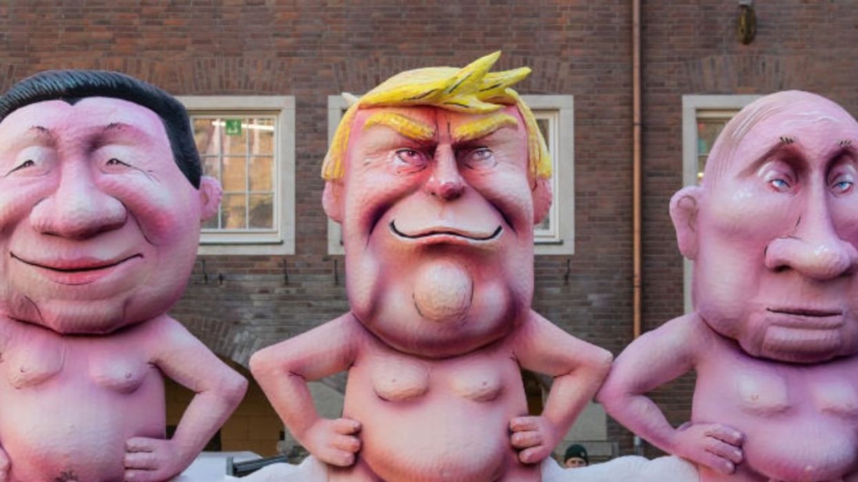 Carnival float of Xi Jinping, Donald Trump, and Vladimir Putin naked in Dusseldorf, Germany