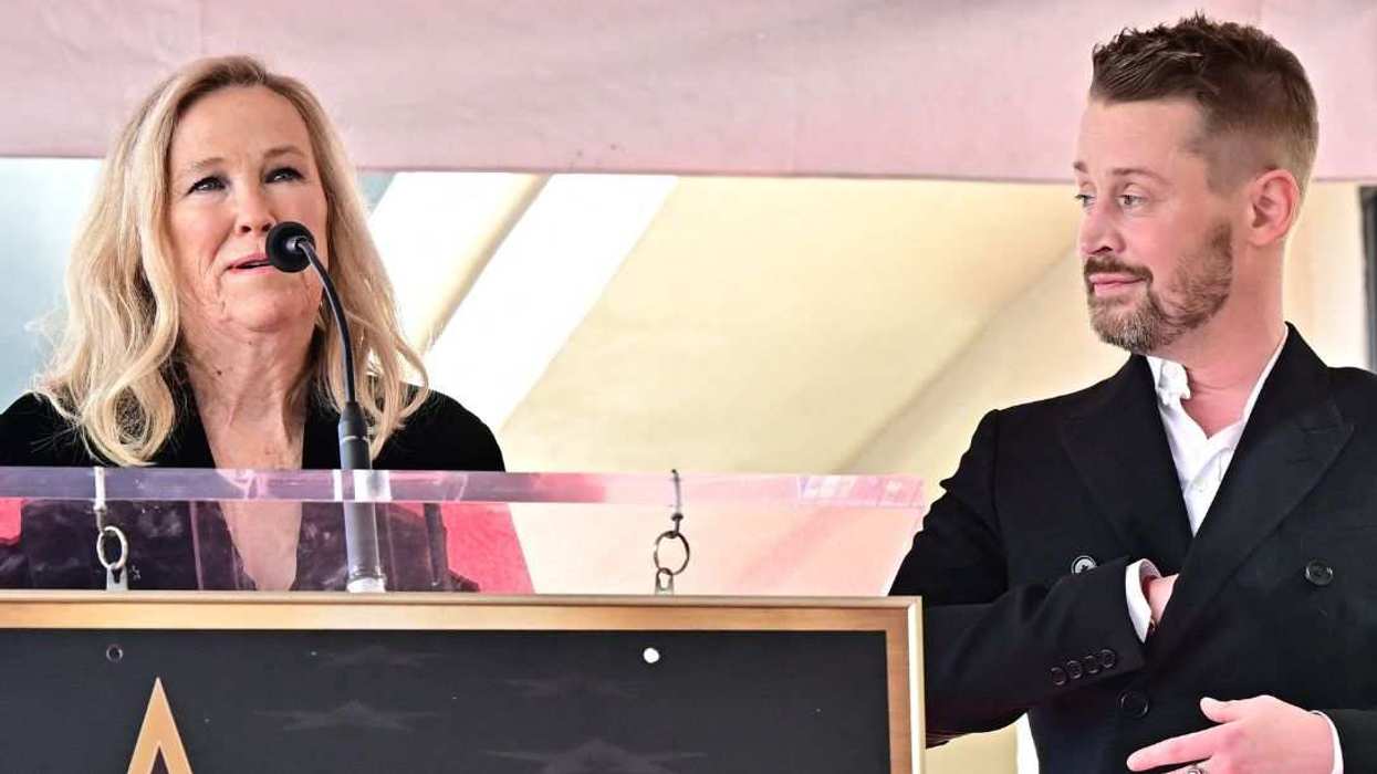 Catherine O'Hara and Macaulay Culkin at the star ceremony, where he is honored for the Hollywood Walk of Fame.