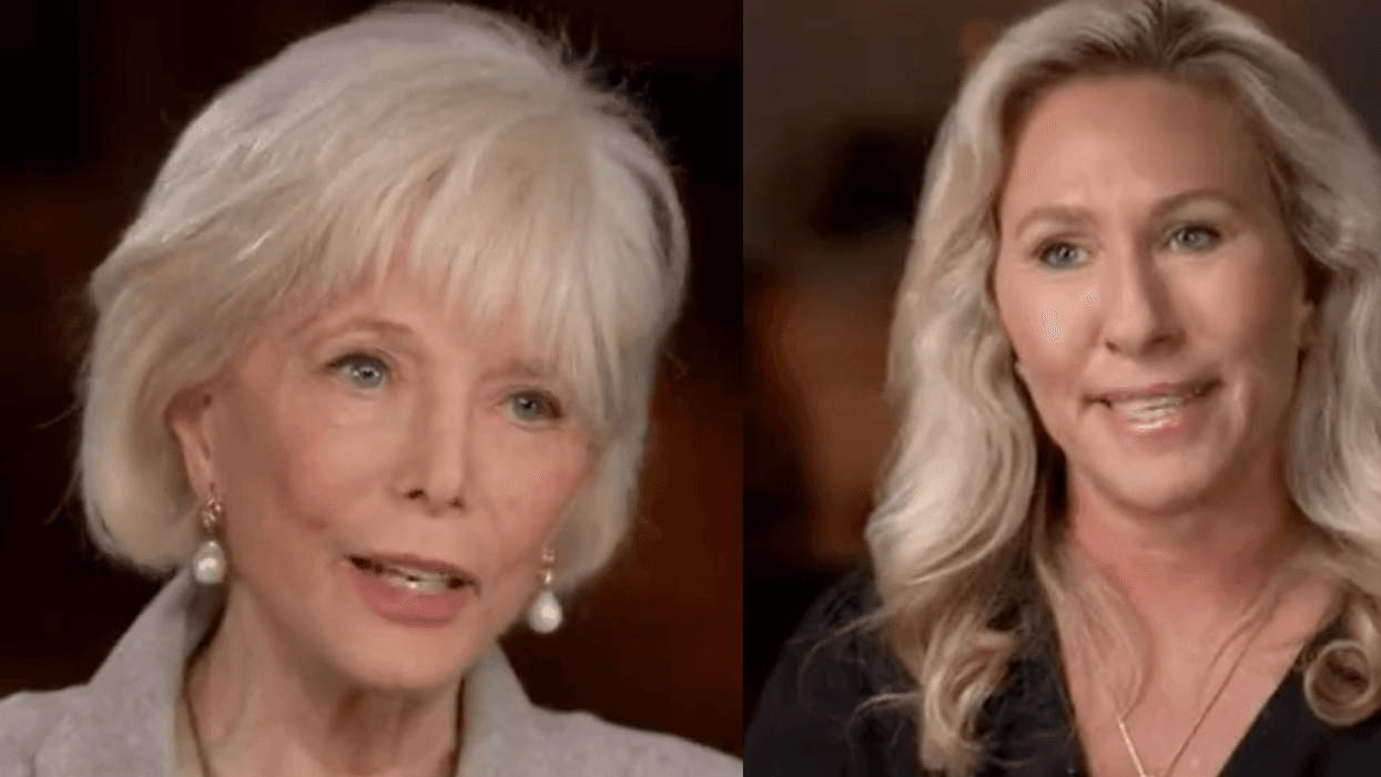 CBS screenshot of Lesley Stahl; CBS screenshot of Marjorie Taylor Greene