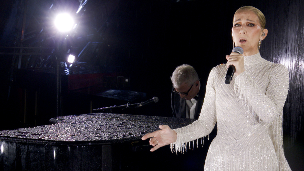 Celine Dion performing at Olympics opening ceremony