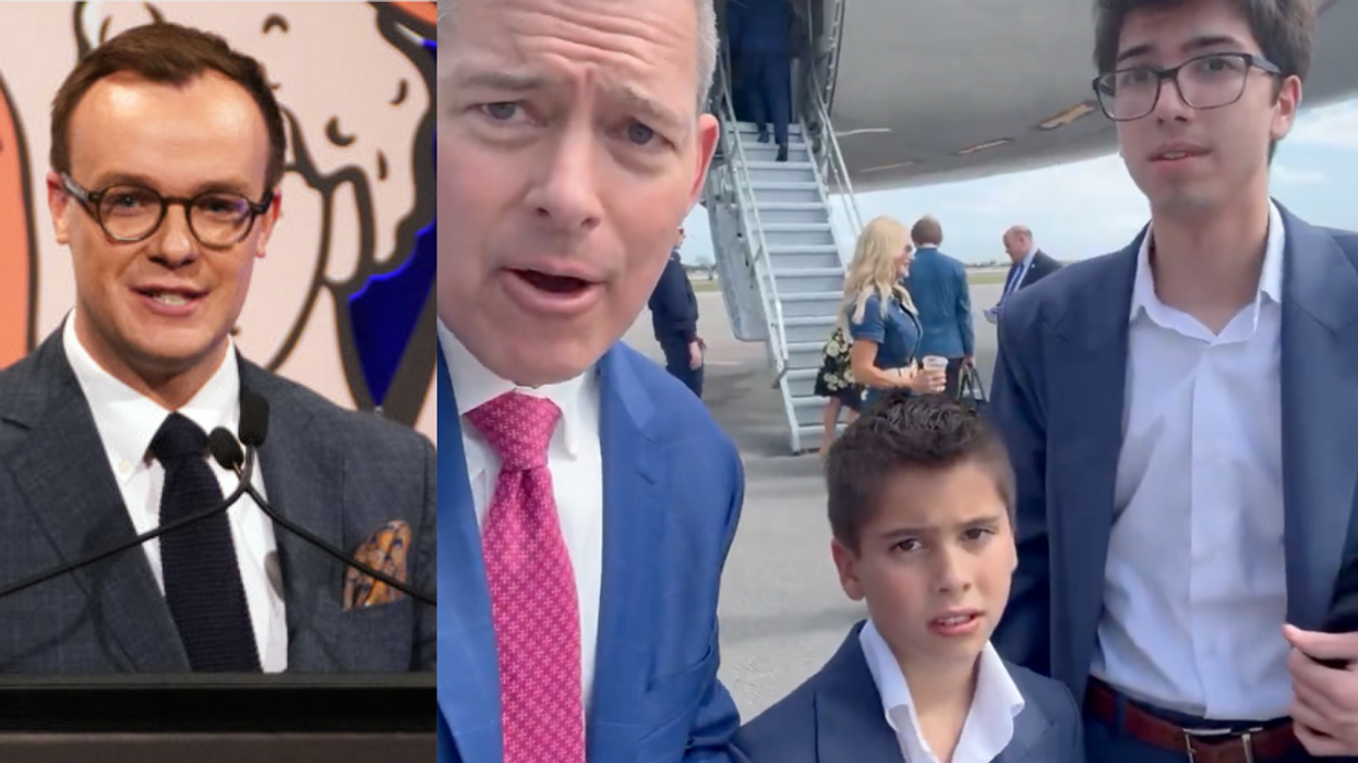 Chasten Buttigieg; Screenshot of Sean Duffy with his sons