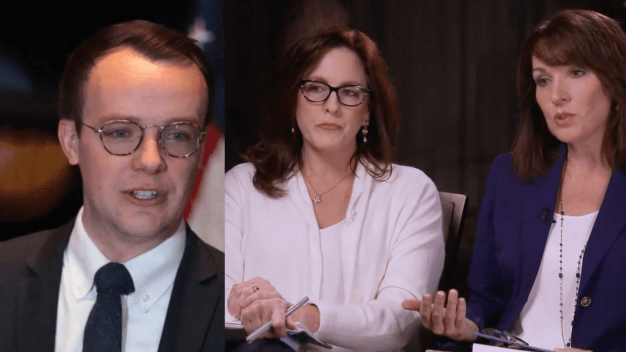 Chasten Buttigieg; Screenshot of Tiffany Justice and Tina Descovich