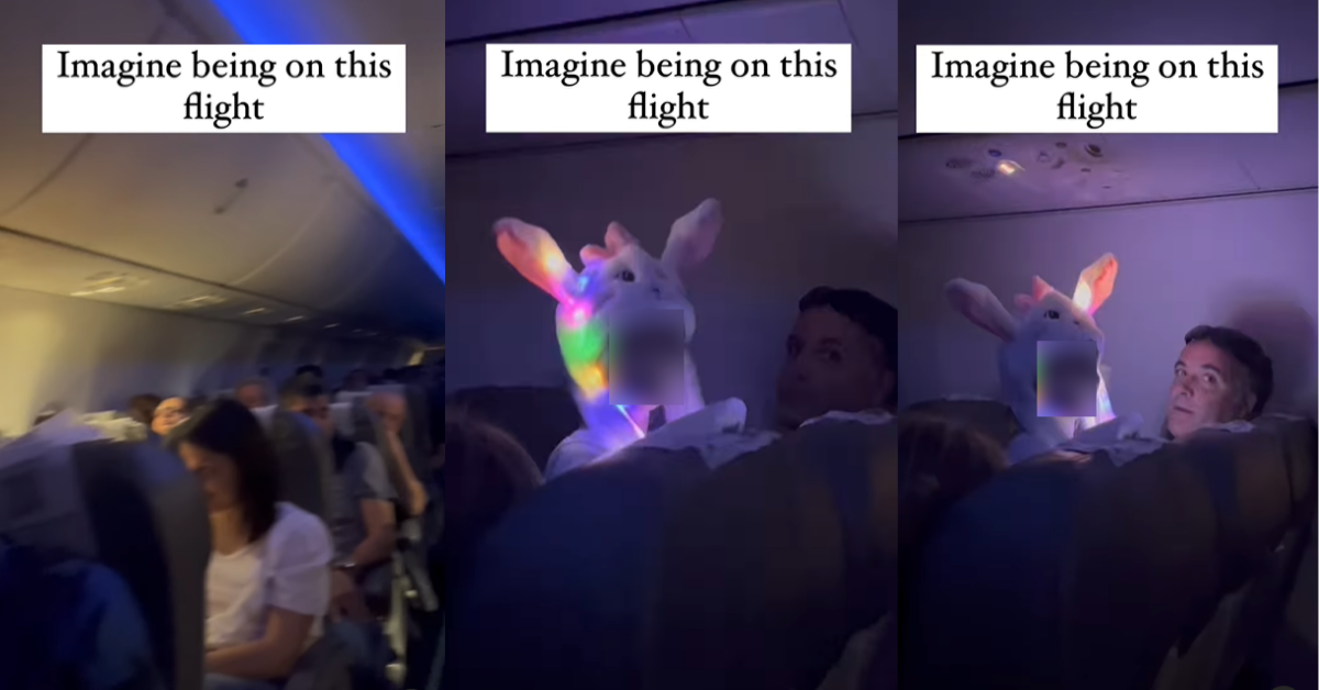 Child wearing light-up pajama costume on airplane