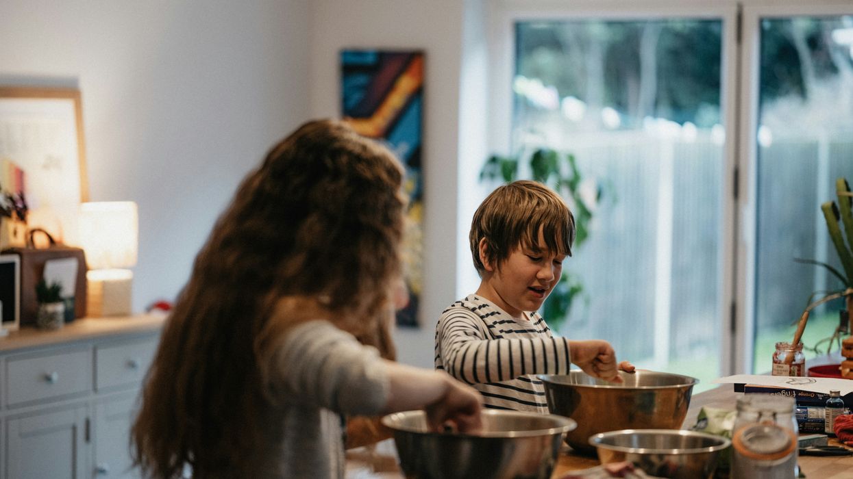 children baking in kitchen