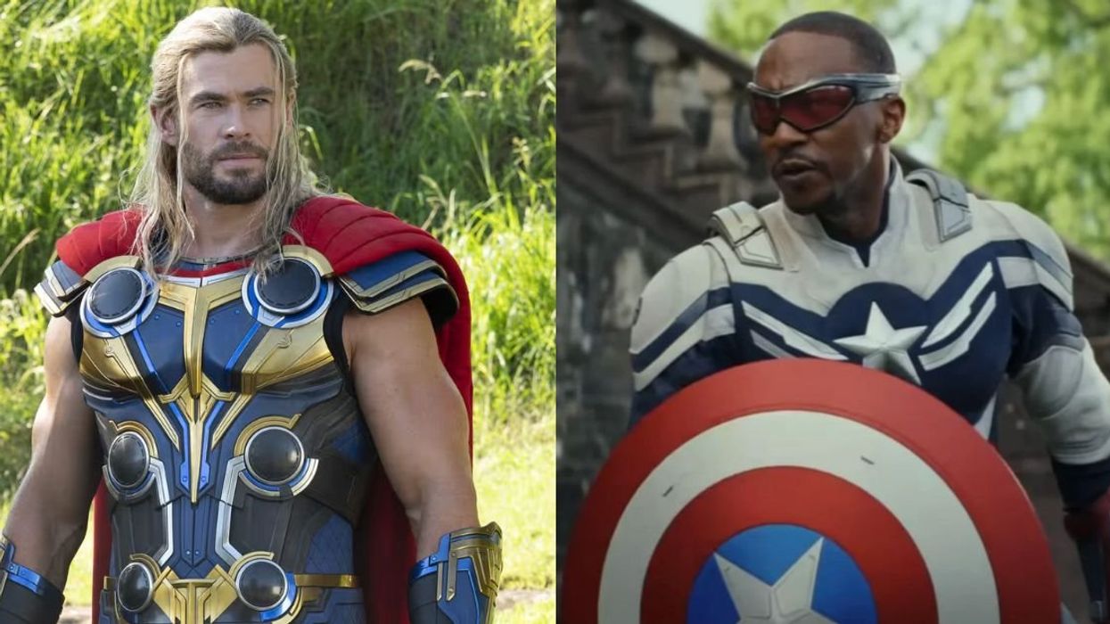 Chris Hemsworth as Thor; Anthony Mackie as Captain America