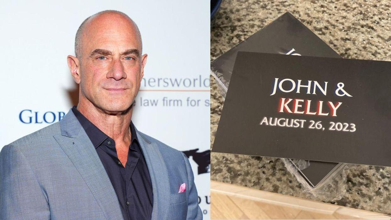 Chris Meloni; screenshot of a wedding invitation