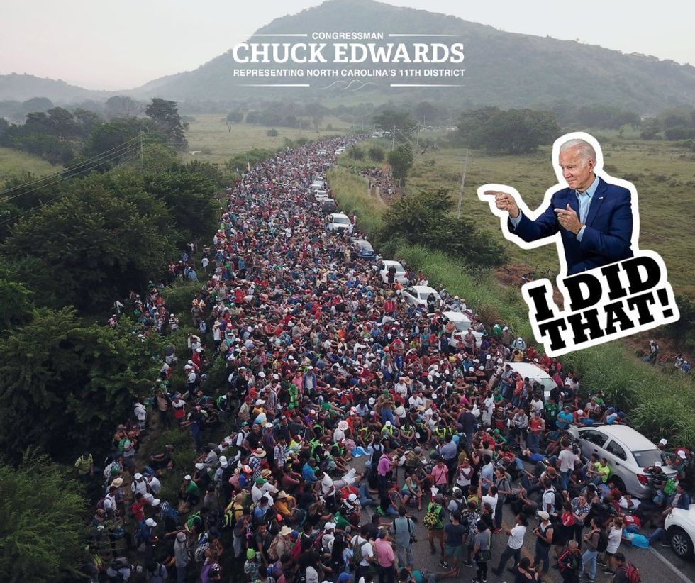 Chuck Edwards' altered 2018 photo falsely attributing migrant crisis to Biden