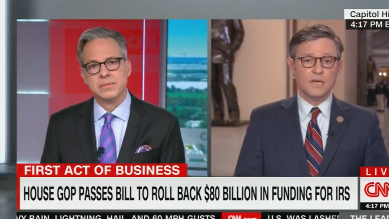 CNN screenshot of Jake Tapper and Mike Johnson