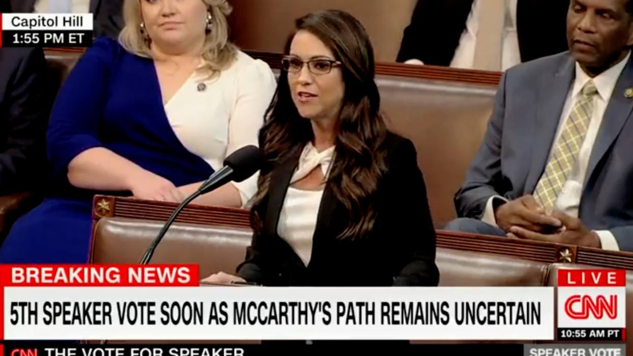CNN screenshot of Lauren Boebert during remarks on the House floor