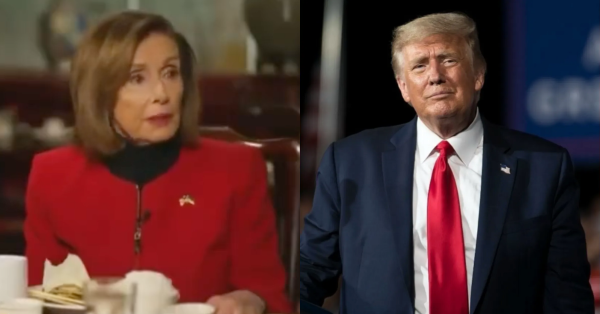 CNN screenshot of Nancy Pelosi during her interview; Donald Trump