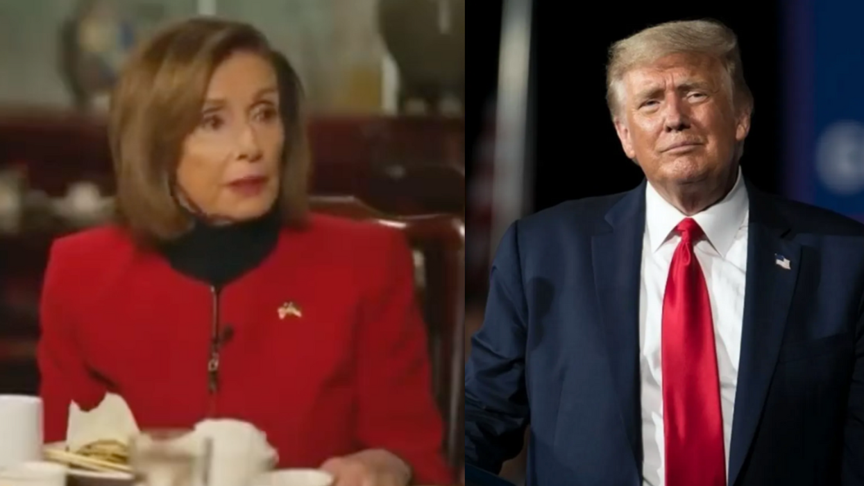 CNN screenshot of Nancy Pelosi during her interview; Donald Trump