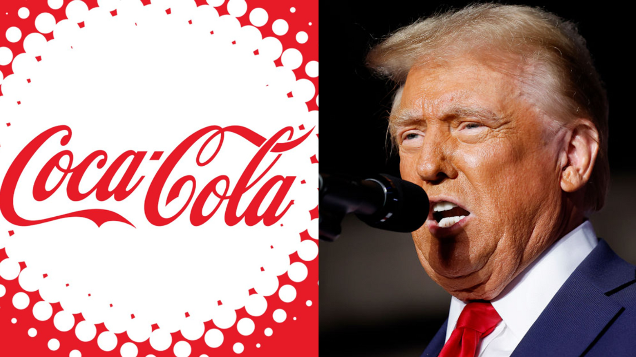 Coca-Cola logo; Donald Trump