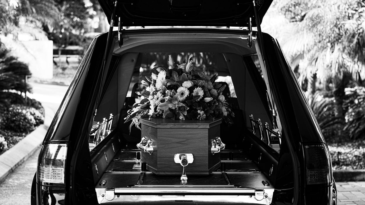 Coffin in a hearse.