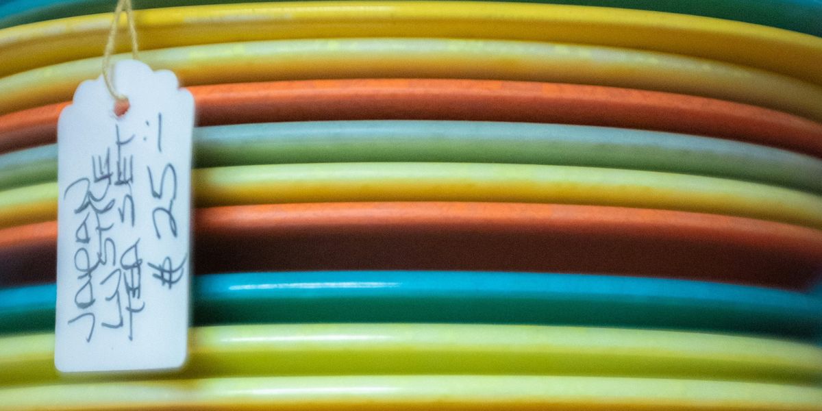 colorful plates with price tag