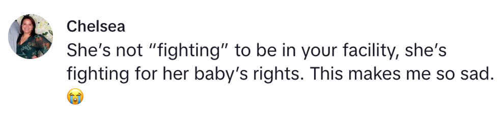 Comment discussing a mother's fight for her baby's rights, expressing sadness.