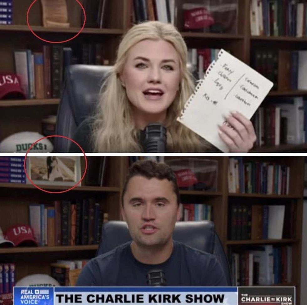 Comparison screenshots of Erika and Charlie Kirk showing that wedding photo is missing