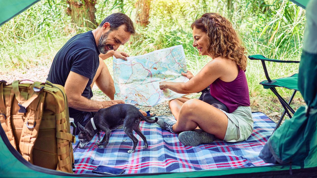 Couple trying to navigate a hiking trail