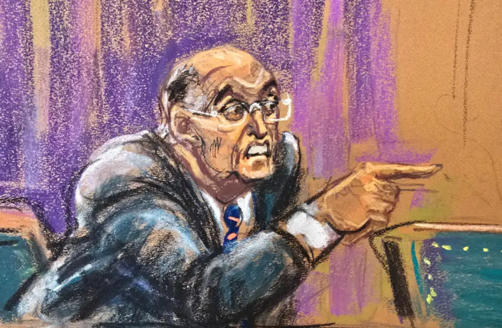 Courtroom sketch of Rudy Giuliani by Jane Rosenberg