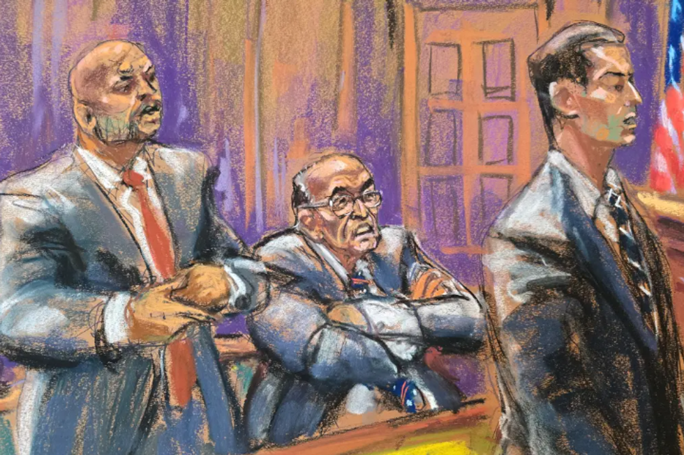 Courtroom sketch of Rudy Giuliani by Jane Rosenberg