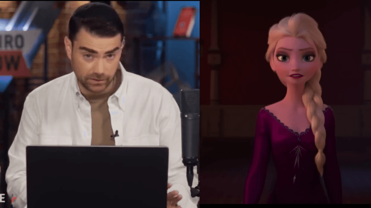 Daily Wire screenshot of Ben Shapiro; YouTube screenshot of Elsa from "Frozen 2"