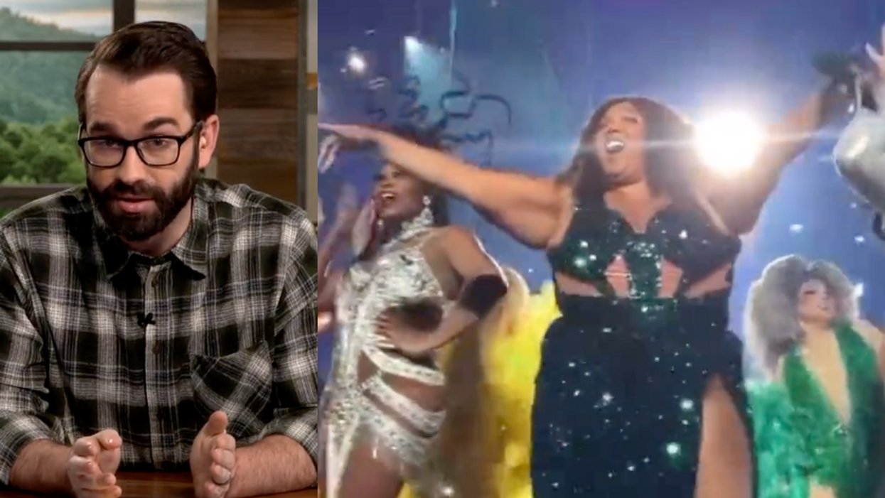 Daily Wire screenshot of Matt Walsh; Lizzo performing with drag queens at her Tennessee show