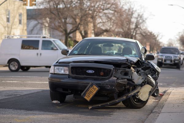 Damaged vehicle from a head-on collision
