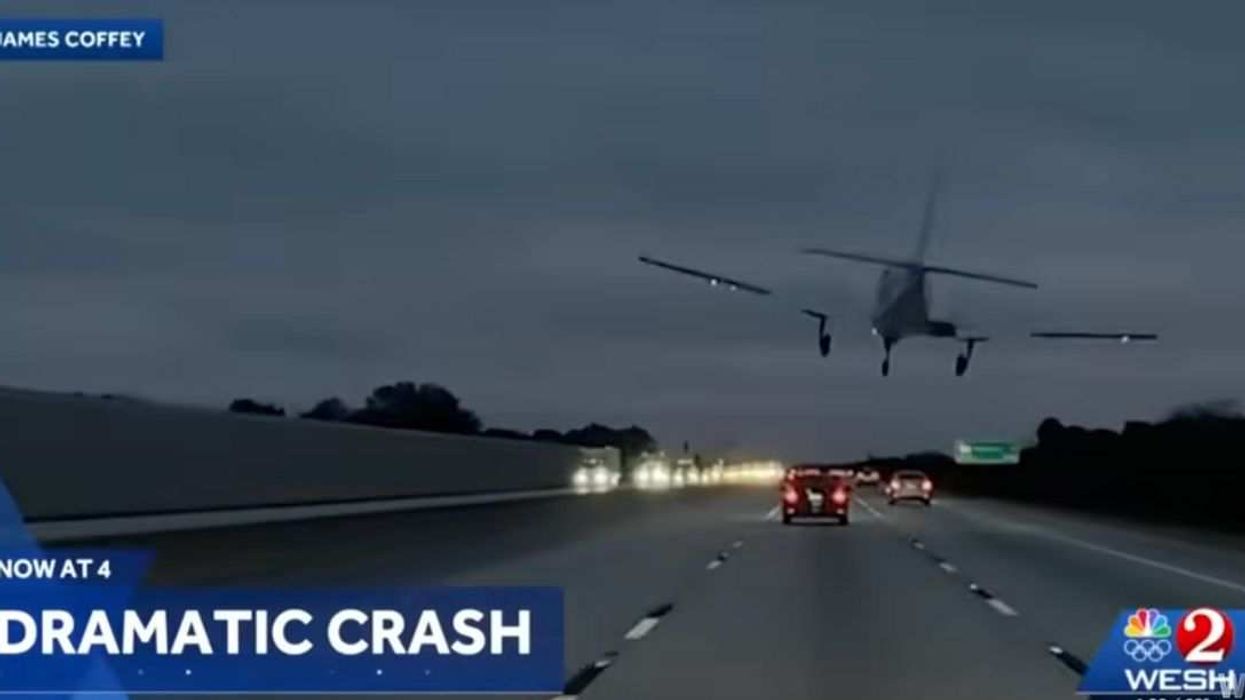 Dashcam footage captures the terrifying moment a small plane descends onto I-95 in Brevard County, moments before crash-landing on a moving car during rush hour traffic.