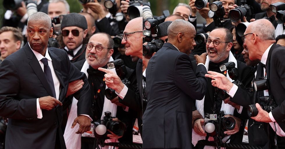 Denzel Washington grabbed by photographer on Cannes red carpet