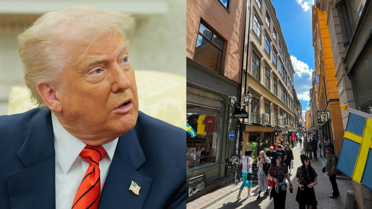 Donald Trump; a street in Stockholm, Sweden