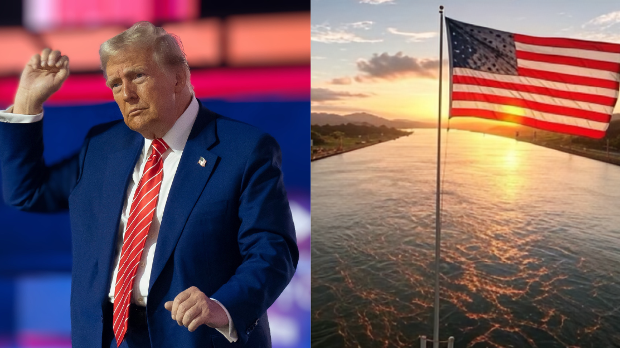 Donald Trump; American flag on ship in Panama Canal