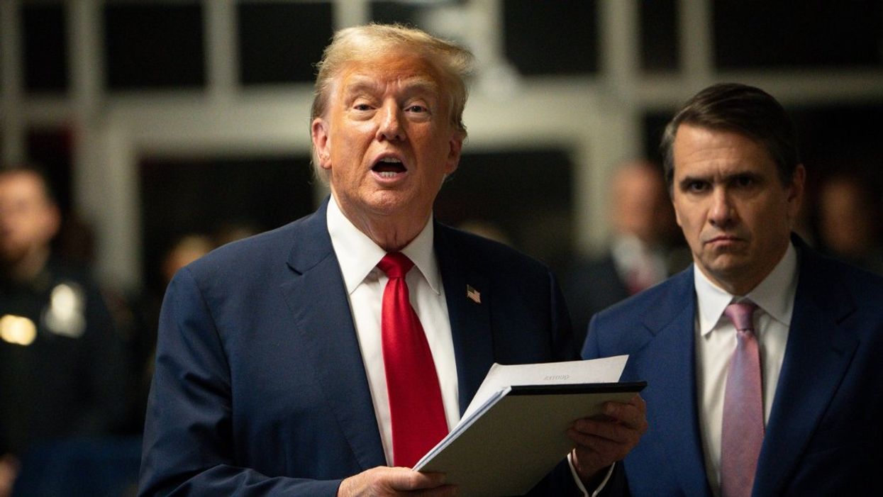Donald Trump and attorney Todd Blanche outside courtroom