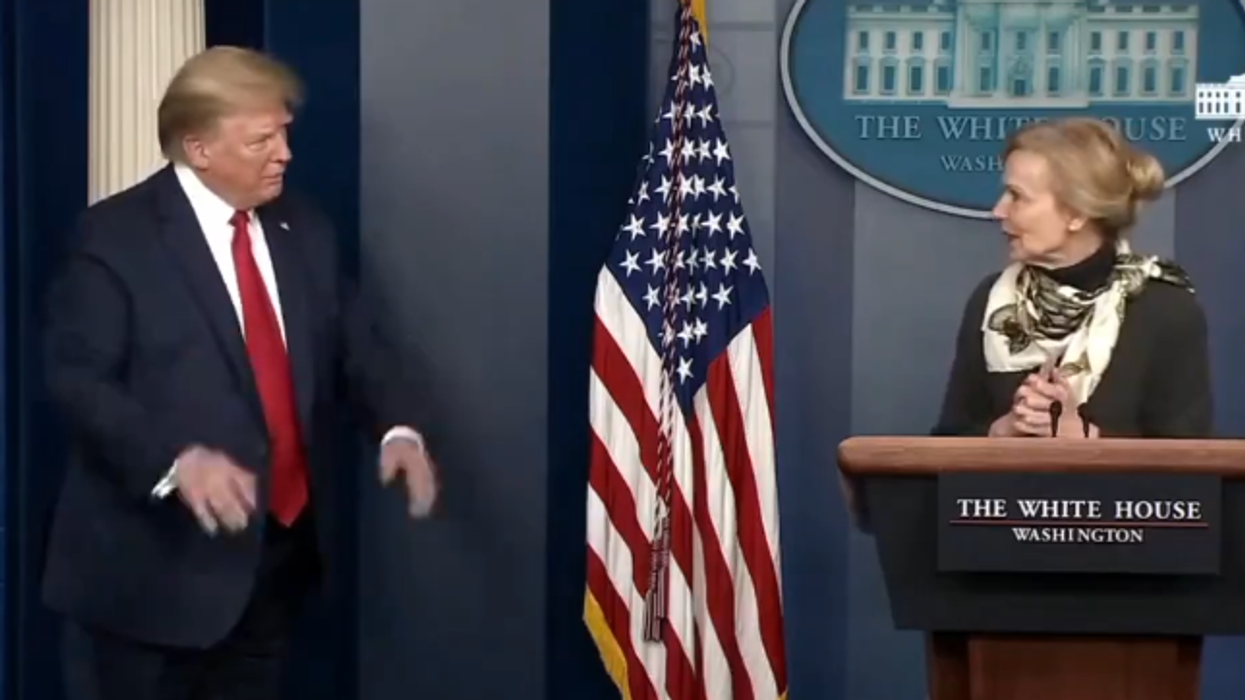 Donald Trump and Dr. Deborah Birx speaking at Covid briefing in April 2020