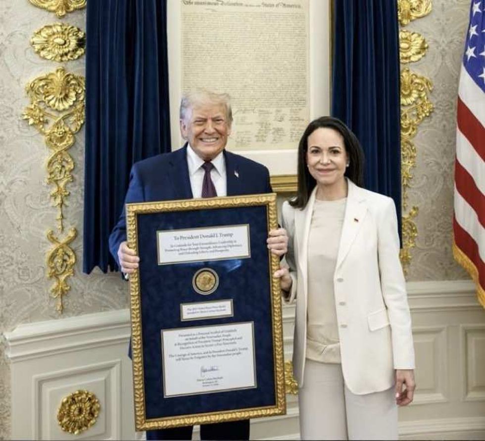 Donald Trump and Maria Corina Machado with Nobel Prize