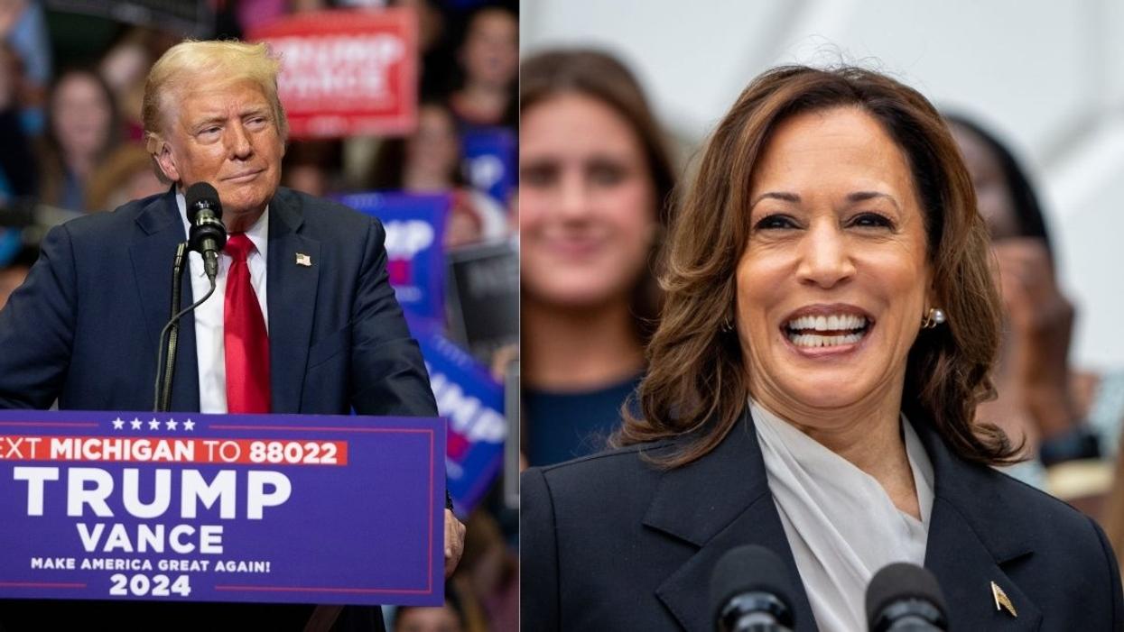 Donald Trump at a rally in Michigan, Kamala Harris speaking to supporters