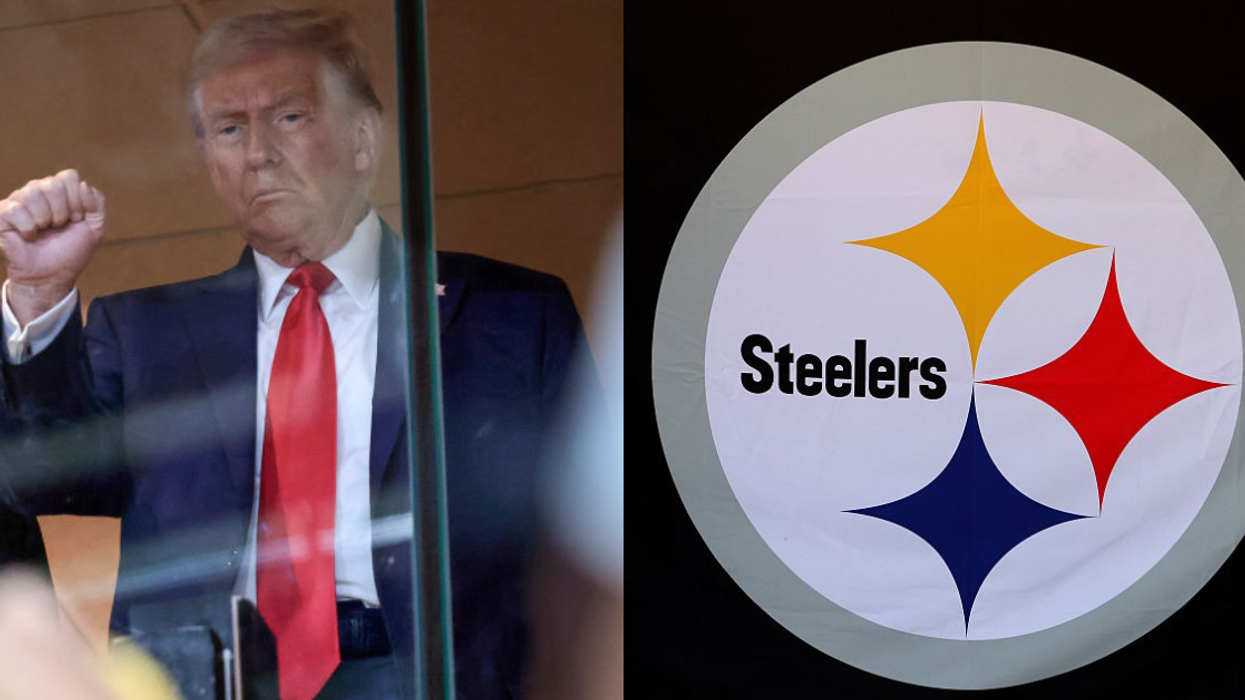 Donald Trump at Pittsburgh Steelers game; Pittsburgh Steelers logo
