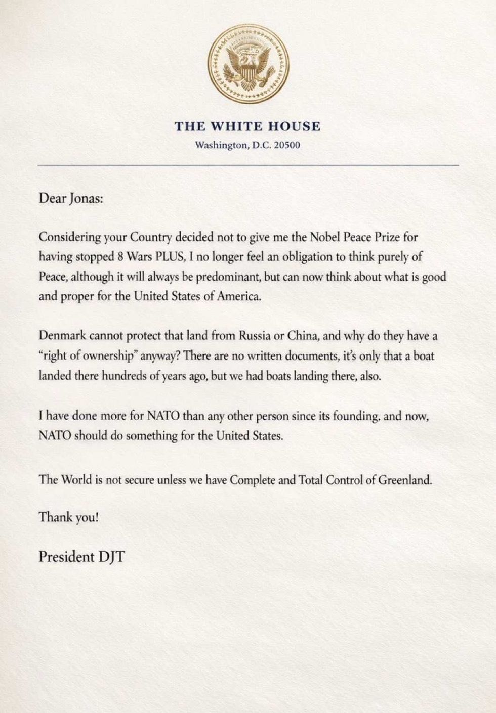 Donald Trump's letter