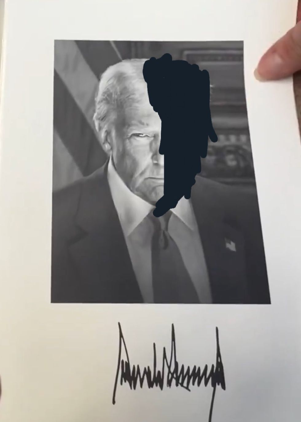 Donald Trump's presidential portrait, with half of it blacked out